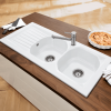 Evier 2 bacs VILLEROY ET BOCH Nestor Plus céramique encastré sur plan de travail effet bois