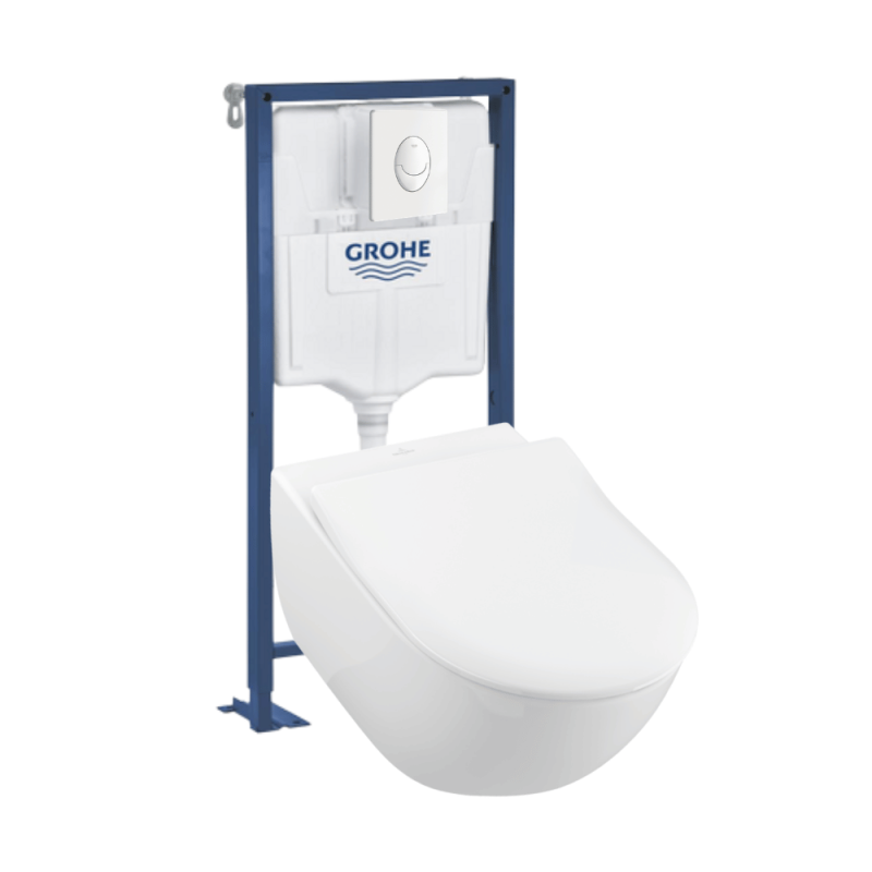 Pack WC suspendu sans bride VILLEROY ET BOCH Subway 2.0 + bâti support autoportant GROHE + plaque | Batinea