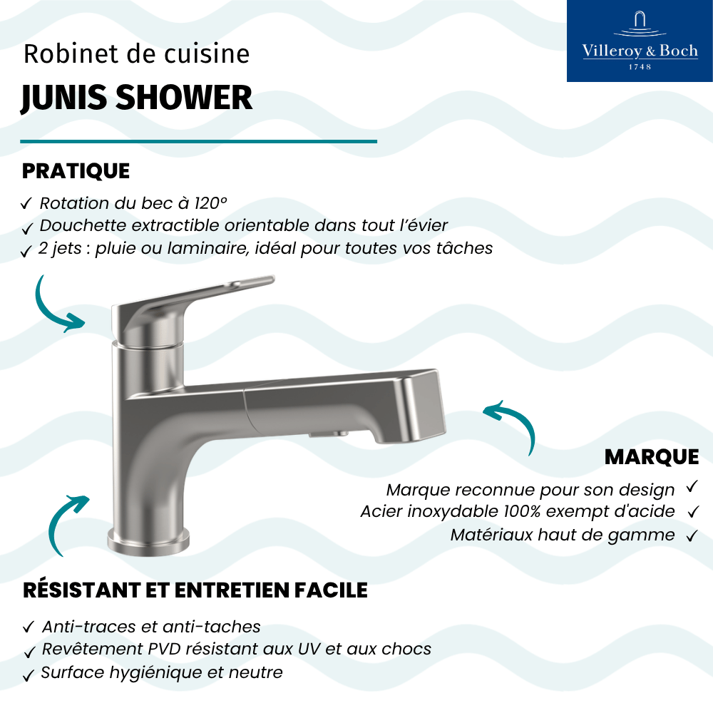 Robinet cuisine VILLEROY ET BOCH Junis Shower | Batinea