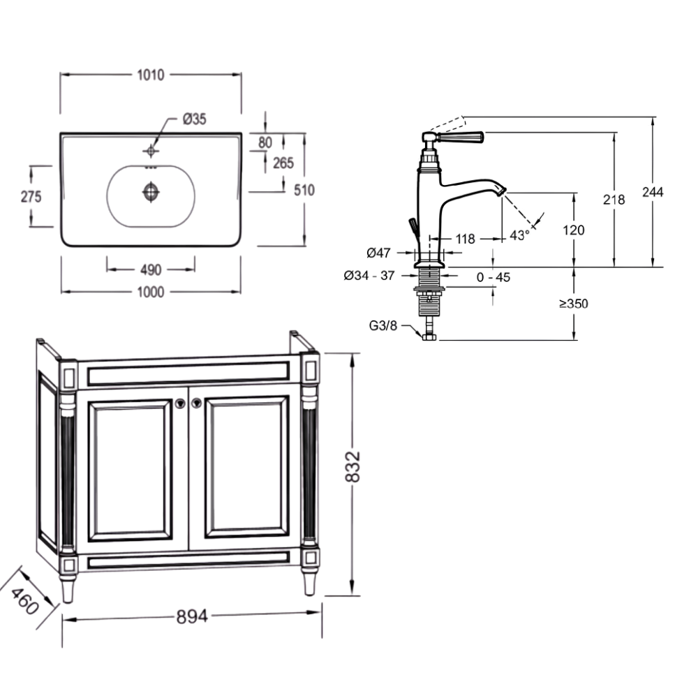 Meuble de salle de bain JACOB DELAFON Cléo 1889 Gris Intense + plan vasque 1 trou + mitigeur