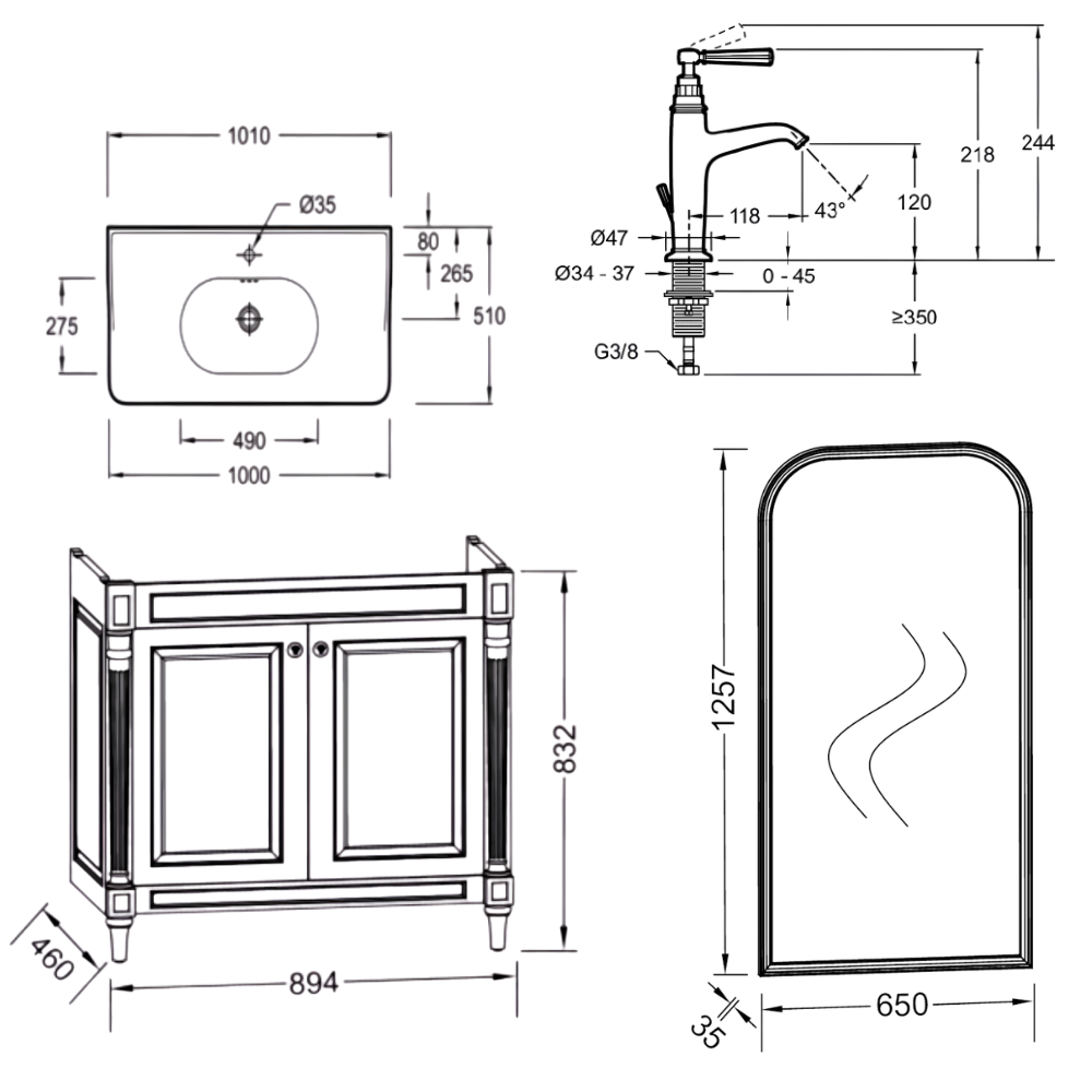 Meuble de salle de bain JACOB DELAFON Cléo 1889 Gris Intense + plan vasque 1 trou + miroir + mitigeur