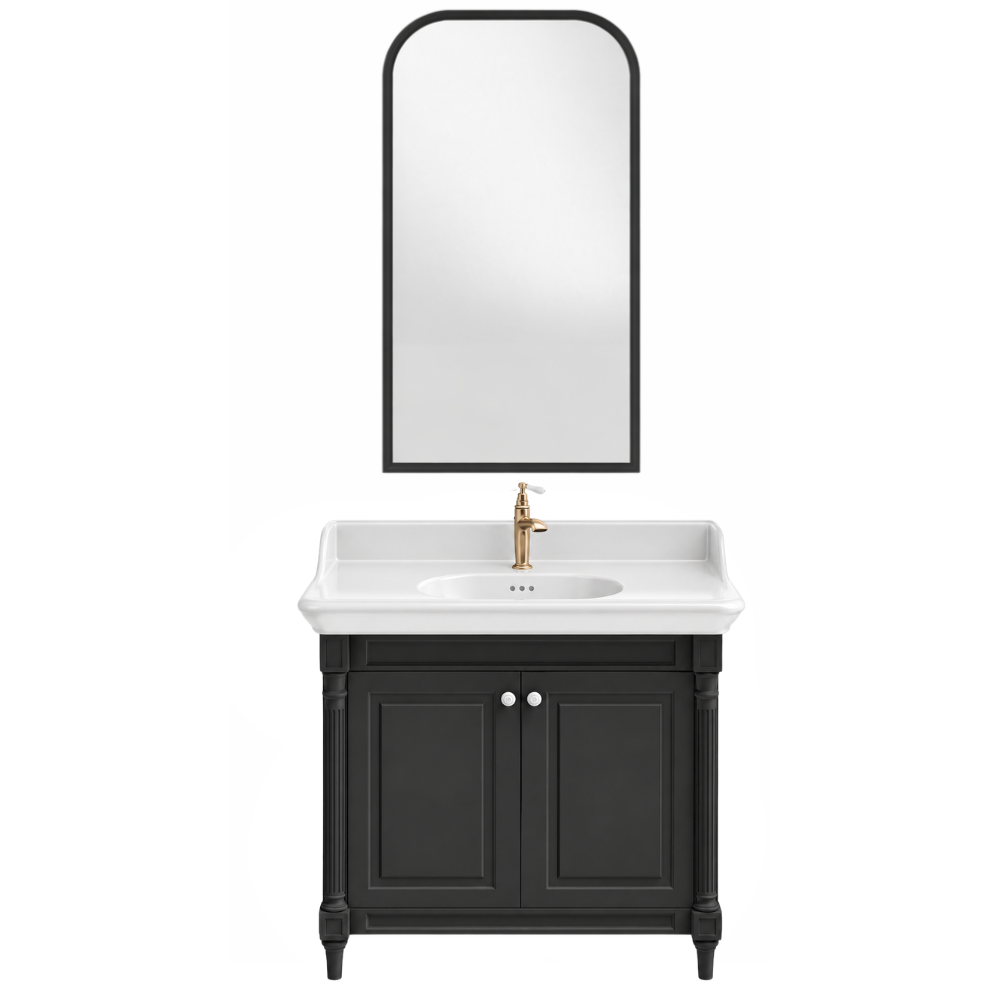 Meuble de salle de bain JACOB DELAFON Cléo 1889 Gris Intense + plan vasque 1 trou + miroir + mitigeur