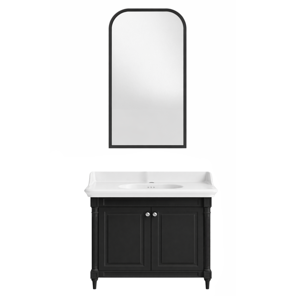 Meuble de salle de bain JACOB DELAFON Cléo 1889 Gris Intense + plan vasque 1 trou + miroir + mitigeur