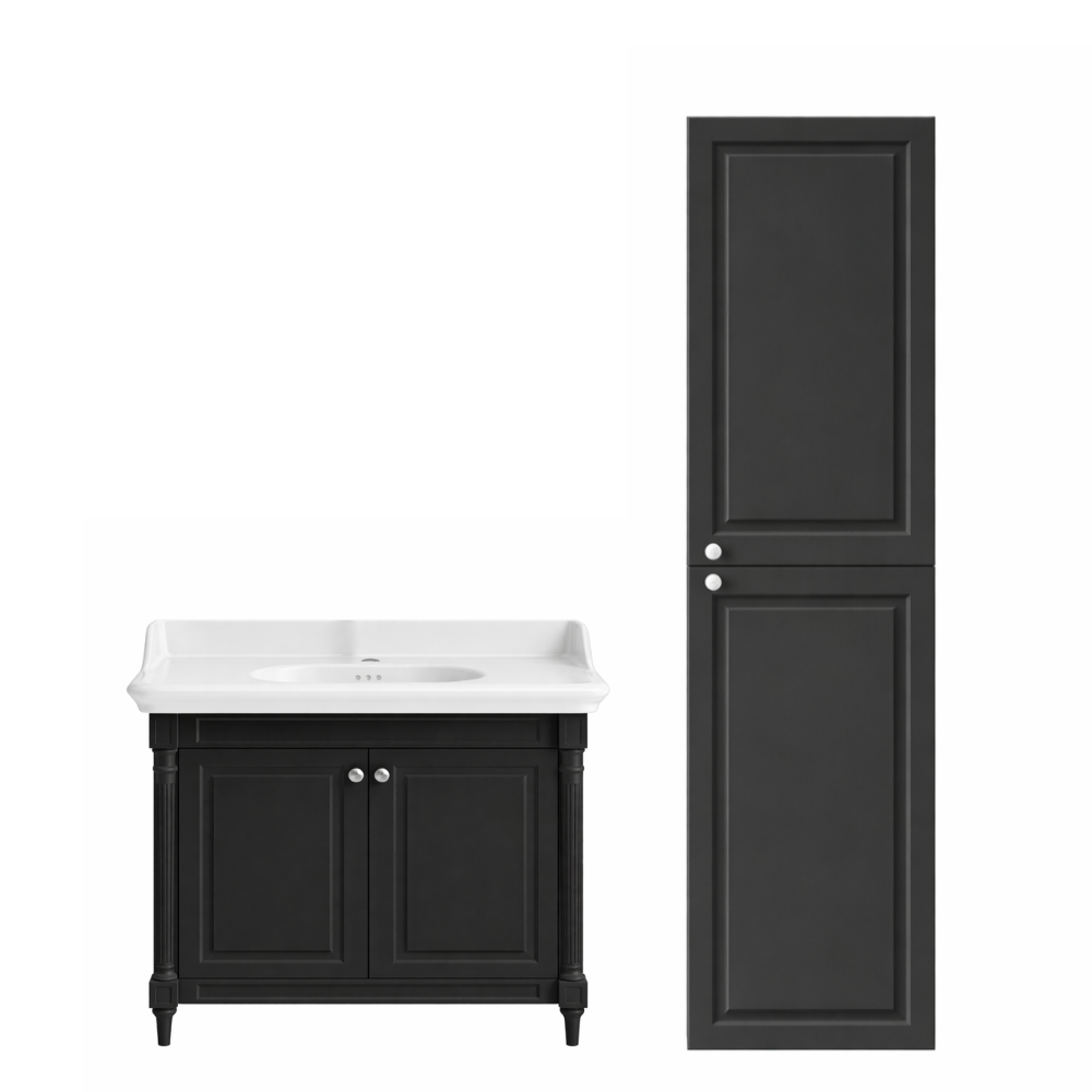 Meuble de salle de bain JACOB DELAFON Cléo 1889 Gris Intense + plan vasque 1 trou + colonne droite + mitigeur