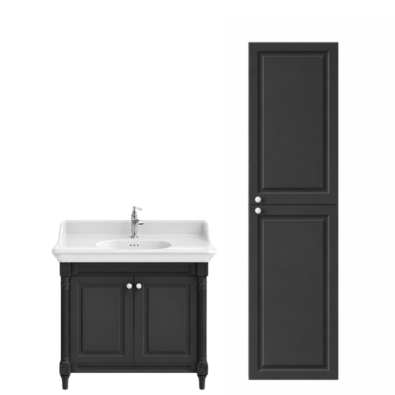 Meuble de salle de bain JACOB DELAFON Cléo 1889 Gris Intense + plan vasque 1 trou + colonne droite + mitigeur