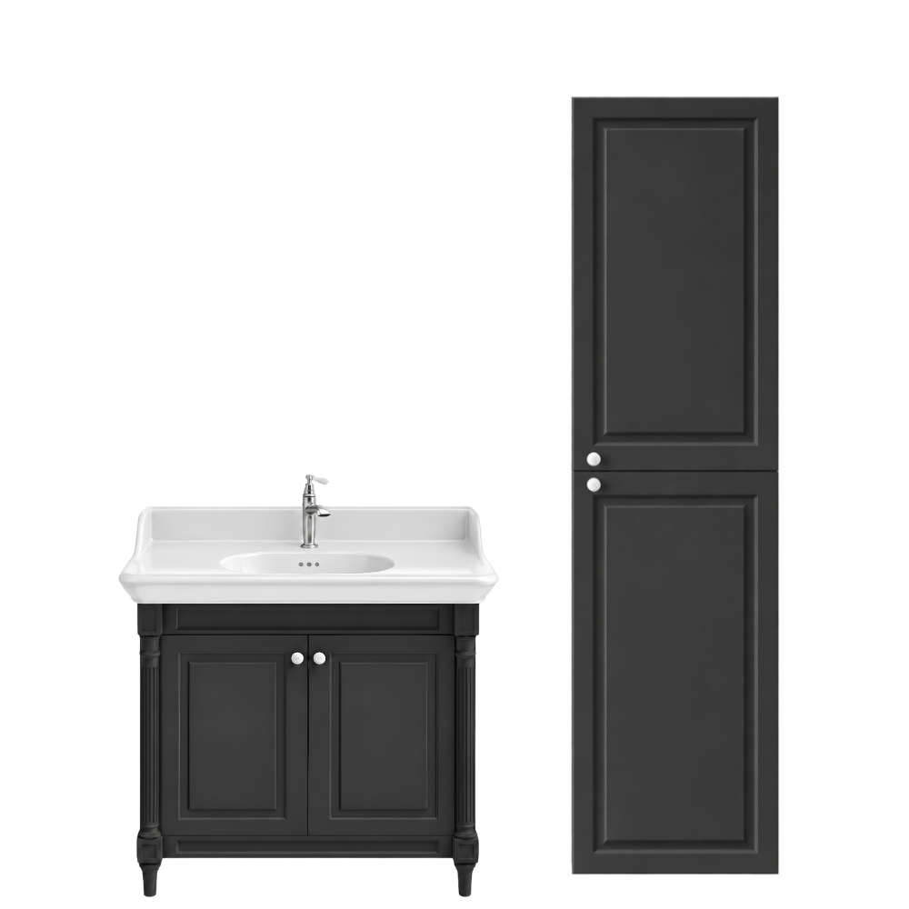 Meuble de salle de bain JACOB DELAFON Cléo 1889 Gris Intense + plan vasque 1 trou + colonne droite + mitigeur