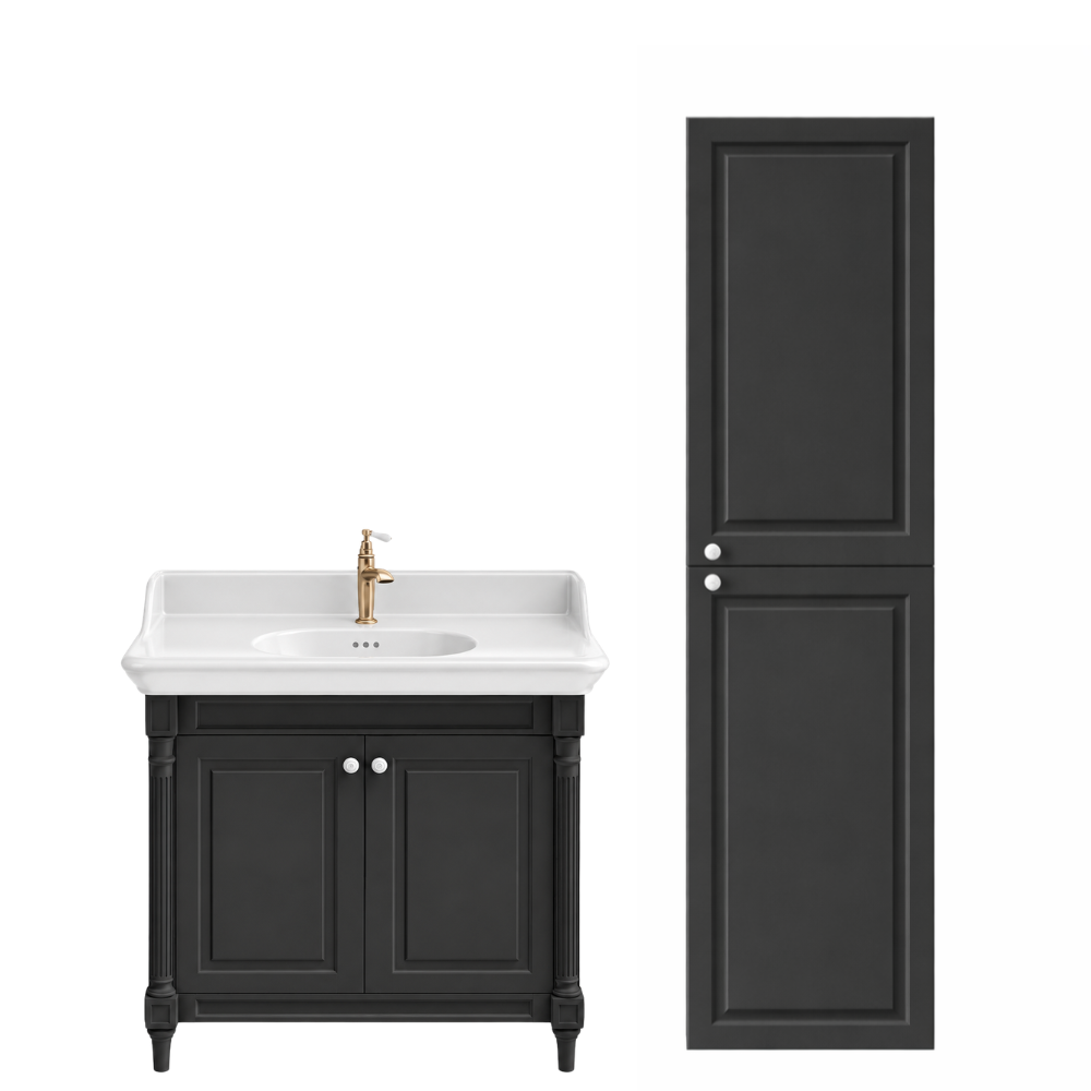 Meuble de salle de bain JACOB DELAFON Cléo 1889 Gris Intense + plan vasque 1 trou + colonne droite + mitigeur