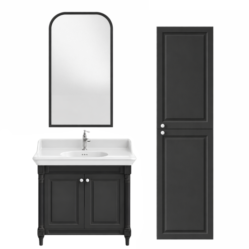Meuble de salle de bain JACOB DELAFON Cléo 1889 Gris Intense + plan vasque 1 trou + colonne droite + miroir + mitigeur