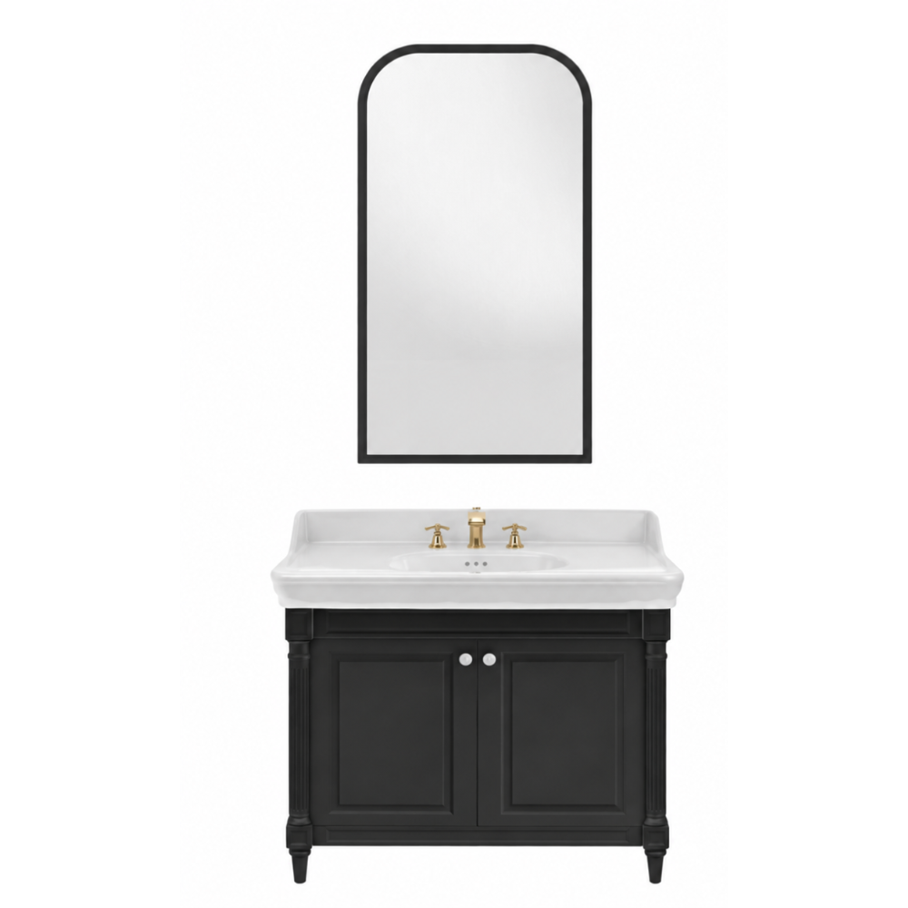 Meuble de salle de bain JACOB DELAFON Cléo 1889 Gris Intense + plan vasque 3 trous + miroir + mélangeur