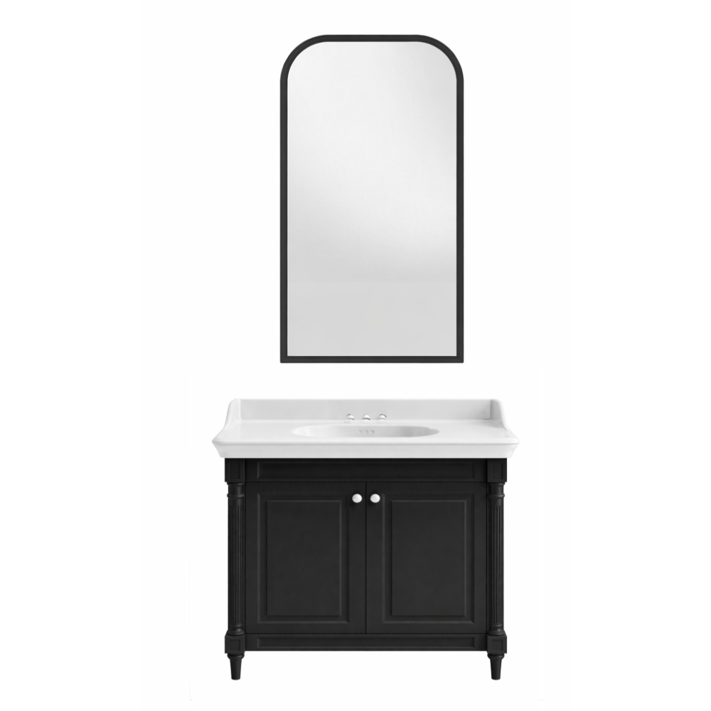 Meuble de salle de bain JACOB DELAFON Cléo 1889 Gris Intense + plan vasque 3 trous + miroir + mélangeur