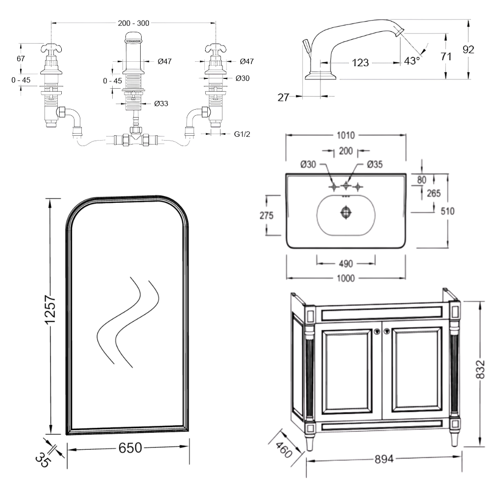 Meuble de salle de bain JACOB DELAFON Cléo 1889 Gris Intense + plan vasque 3 trous + miroir + mélangeur