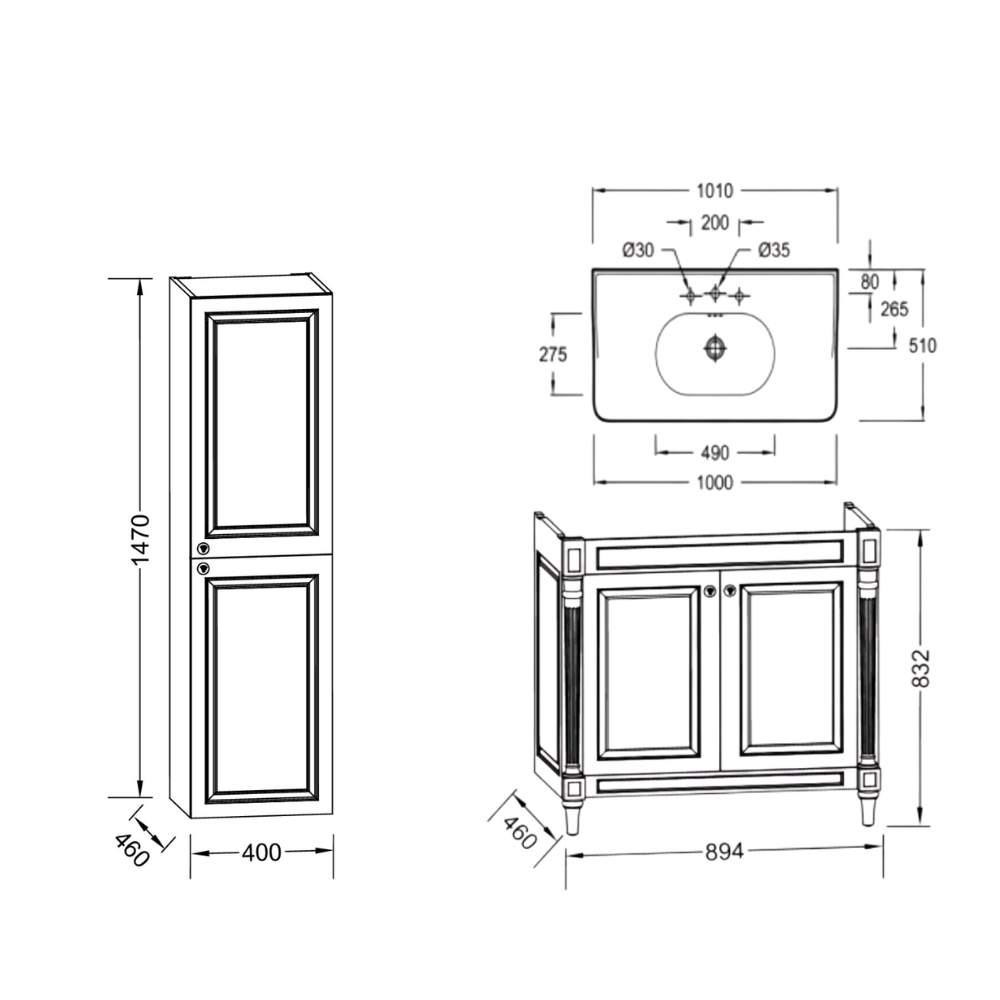 Meuble de salle de bain JACOB DELAFON Cléo 1889 Gris Intense + plan vasque 3 trous + colonne droite + mélangeur