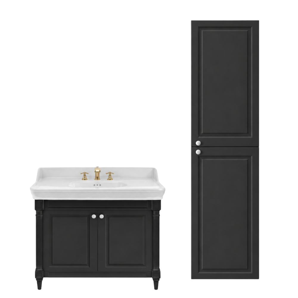 Meuble de salle de bain JACOB DELAFON Cléo 1889 Gris Intense + plan vasque 3 trous + colonne droite + mélangeur