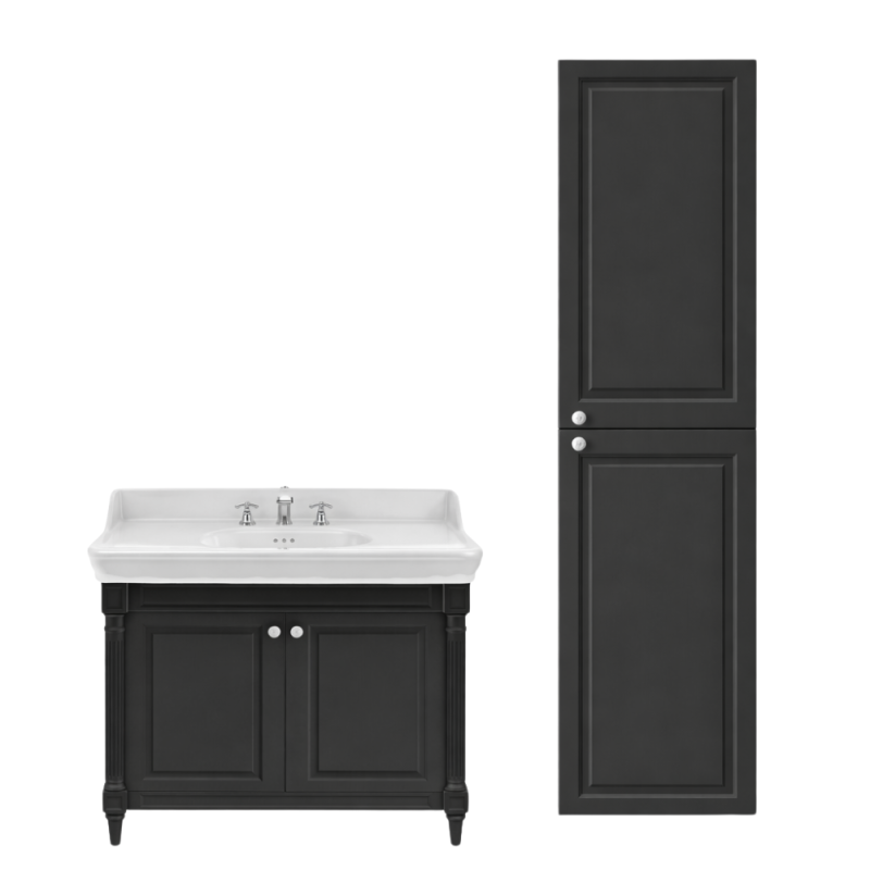 Meuble de salle de bain JACOB DELAFON Cléo 1889 Gris Intense + plan vasque 3 trous + colonne droite + mélangeur