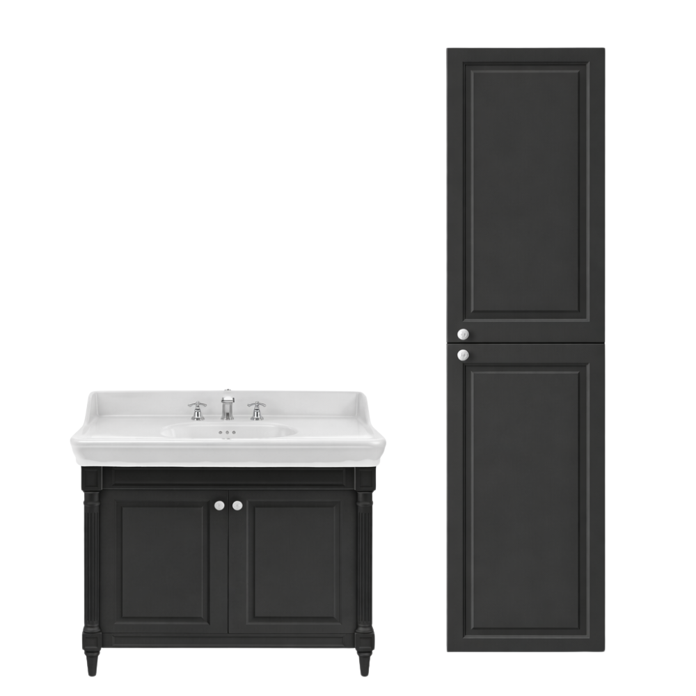 Meuble de salle de bain JACOB DELAFON Cléo 1889 Gris Intense + plan vasque 3 trous + colonne droite + mélangeur