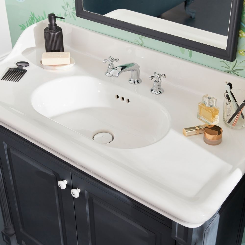 Meuble de salle de bain JACOB DELAFON Cléo 1889 Gris Intense + plan vasque 3 trous + colonne droite + mélangeur
