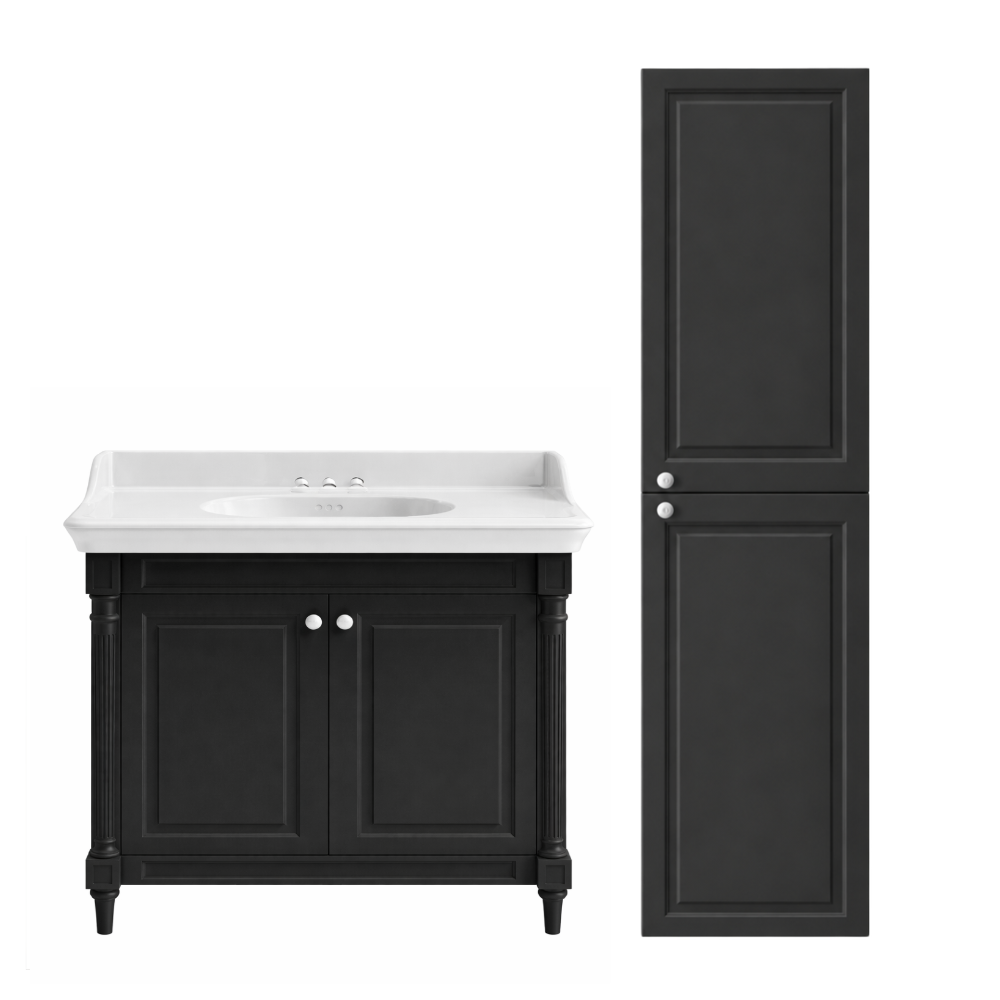 Meuble de salle de bain JACOB DELAFON Cléo 1889 Gris Intense + plan vasque 3 trous + colonne droite + mélangeur