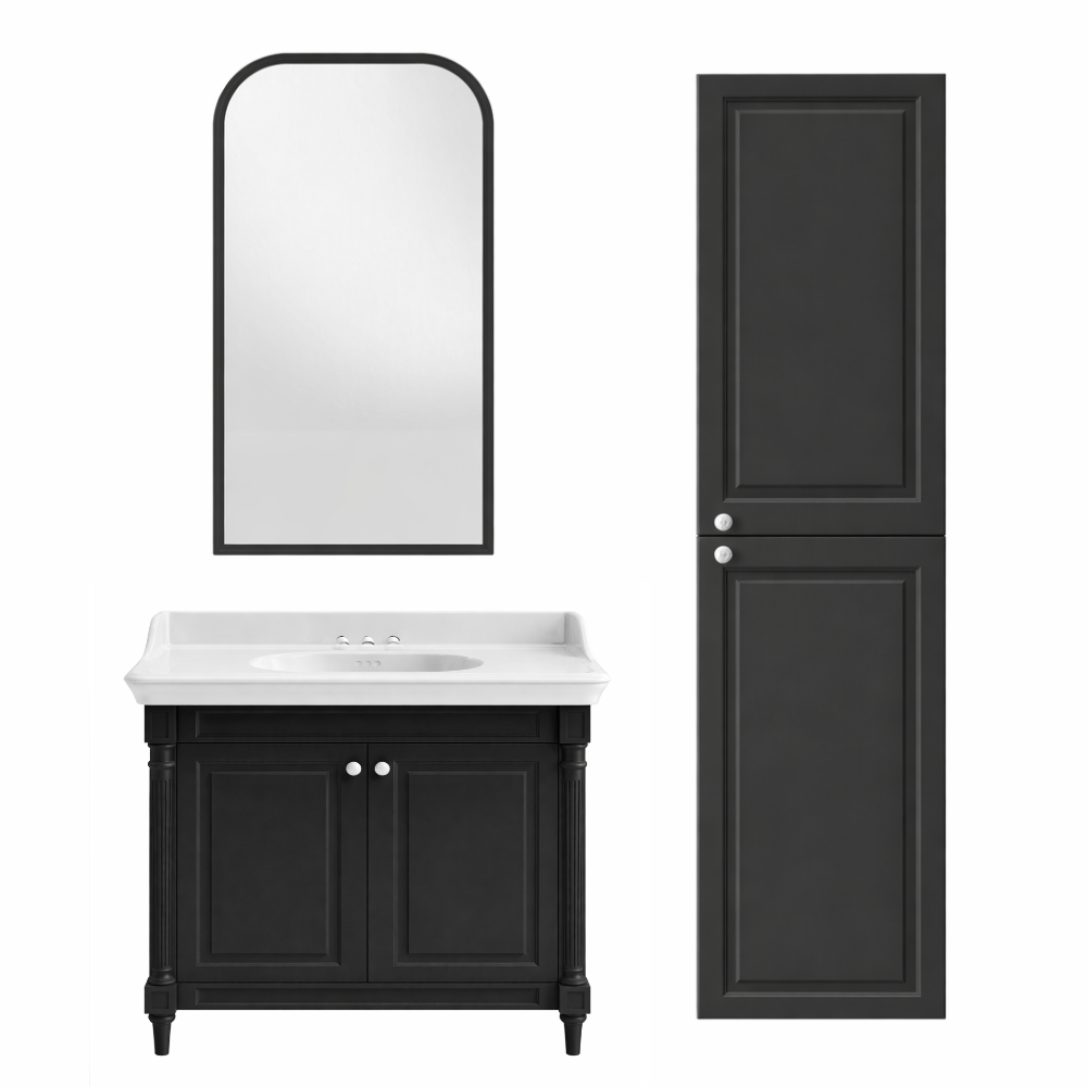 Meuble de salle de bain JACOB DELAFON Cléo 1889 Gris Intense + plan vasque 3 trous + miroir + colonne droite + mélangeur