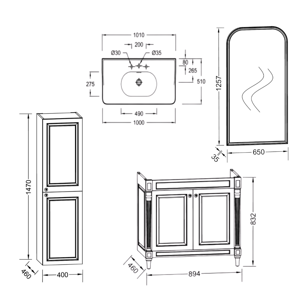 Meuble de salle de bain JACOB DELAFON Cléo 1889 Gris Intense + plan vasque 3 trous + miroir + colonne droite + mélangeur