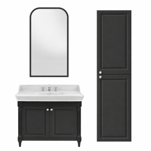 Meuble de salle de bain JACOB DELAFON Cléo 1889 Gris Intense + plan vasque 3 trous + miroir + colonne droite + mélangeur