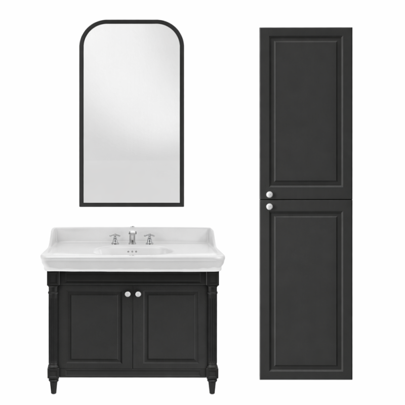 Meuble de salle de bain JACOB DELAFON Cléo 1889 Gris Intense + plan vasque 3 trous + miroir + colonne droite + mélangeur