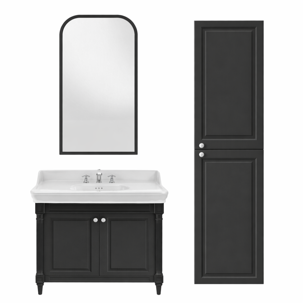Meuble de salle de bain JACOB DELAFON Cléo 1889 Gris Intense + plan vasque 3 trous + miroir + colonne droite + mélangeur