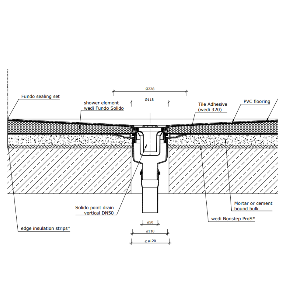 Bonde de douche ronde à visser sortie verticale WEDI Fundo Solido