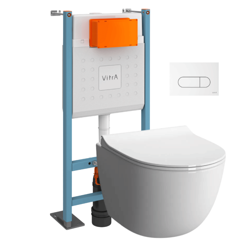 Pack WC suspendu VITRA Sento + bâti autoportant V-Fix Core + Plaque Round | Batinea