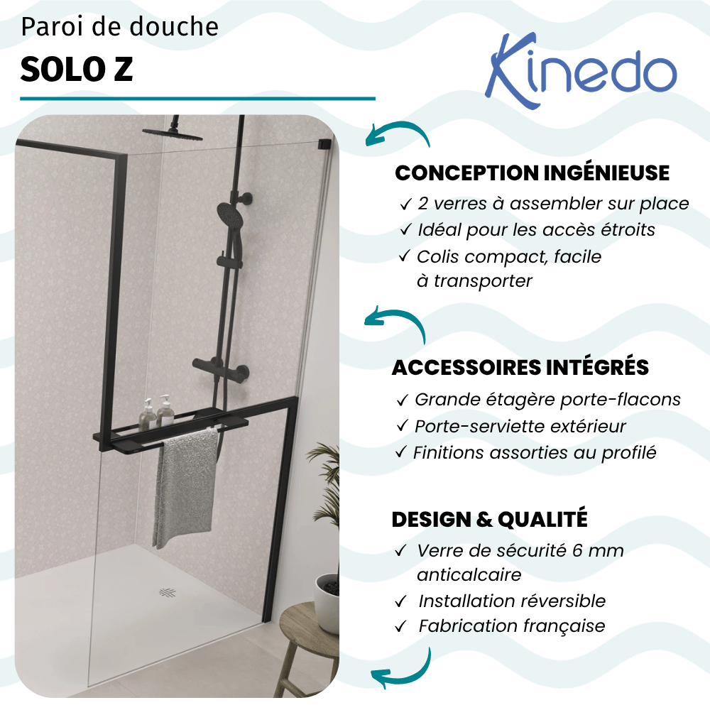 Paroi de douche KINEDO Walk-in Solo Z noir mat infos