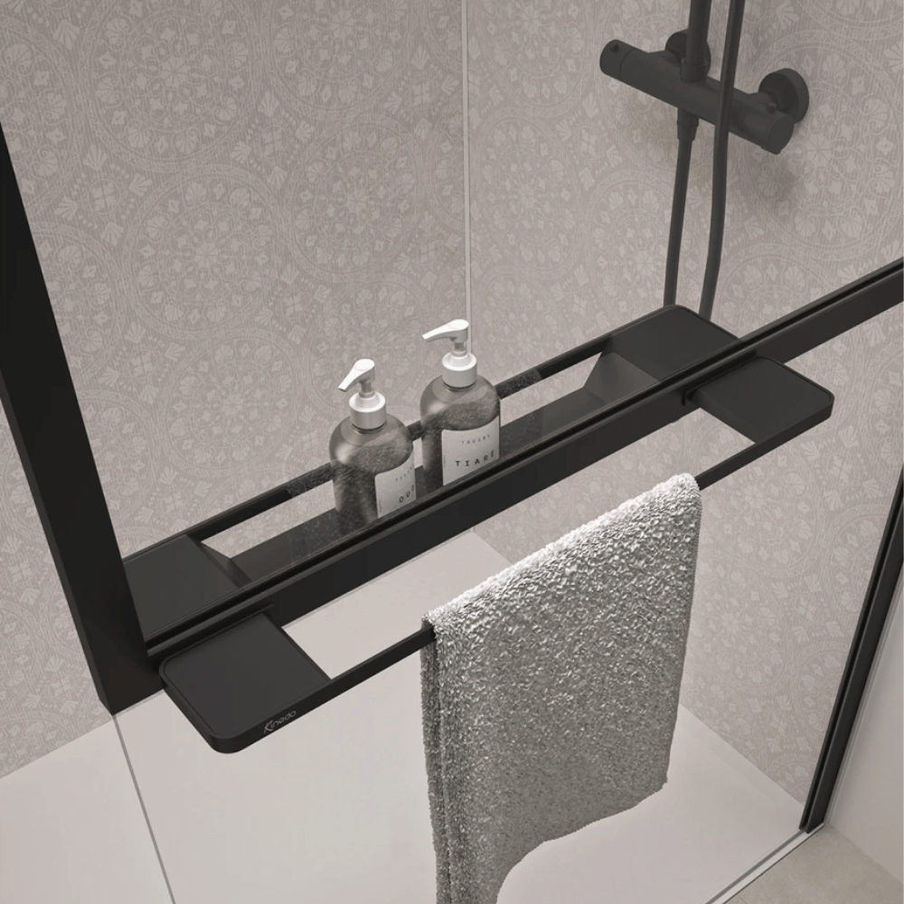 Paroi de douche KINEDO Walk-in Solo Z noir mat porte-serviette