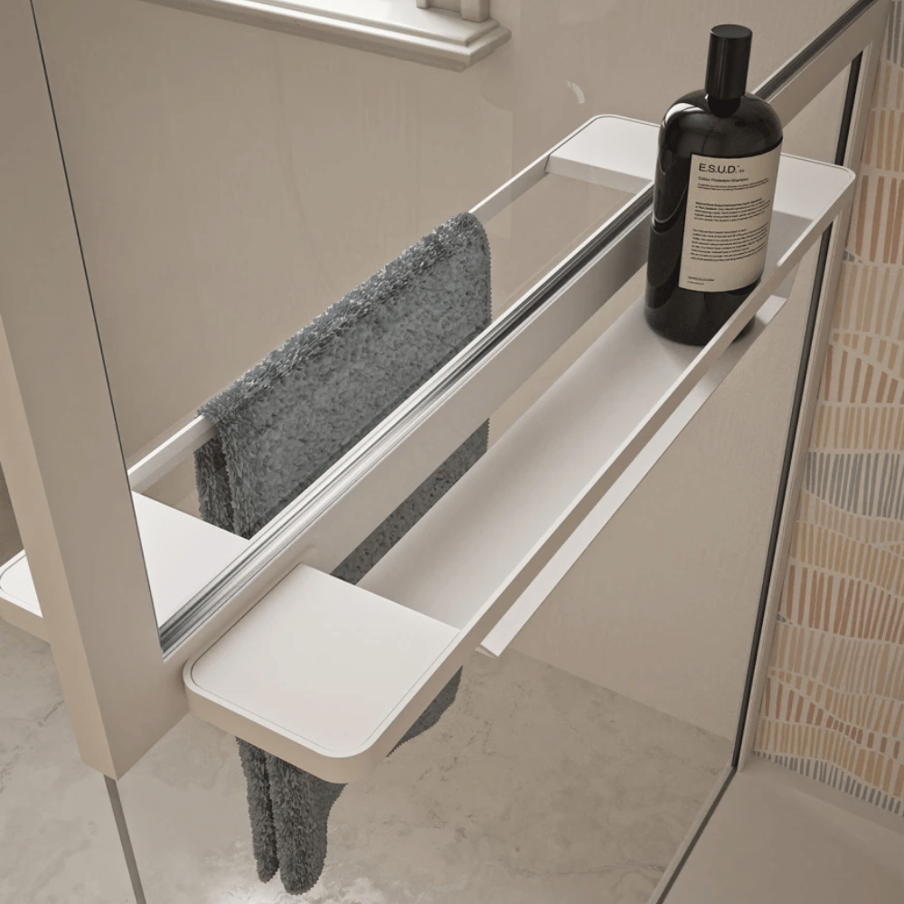 Paroi de douche KINEDO Walk-in Solo Z blanc mat étagère
