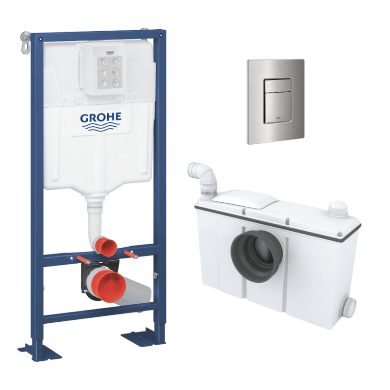 Broyeur WC suspendu WATERMATIC Waterwall avec bâti-support GROHE et plaque de commande inox brossé