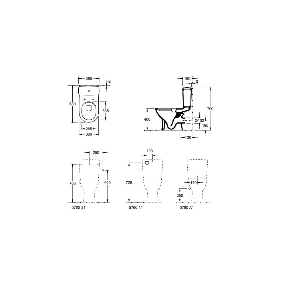 Dimensions wc sans bride Villeroy et Boch O Novo 