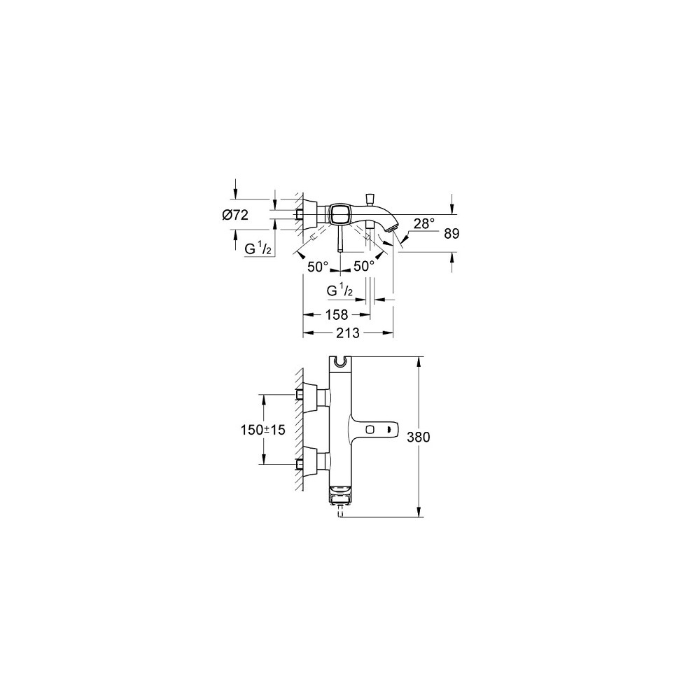 Dimensions robinet bain douche Grohe Grandera - Mitigeur de baignoire douche Grohe Grandera