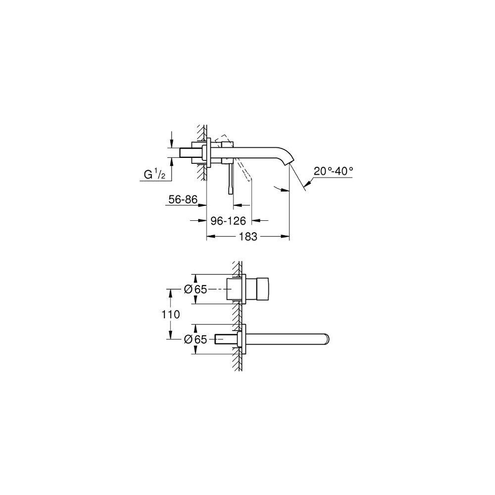 19408GN1_23571000 dessin technique du mitigeur mural lavabo Grohe Essence - Taille M
