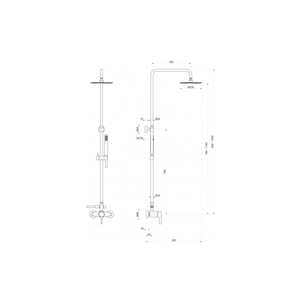 Schéma technique colonne de douche Paini Hoby
