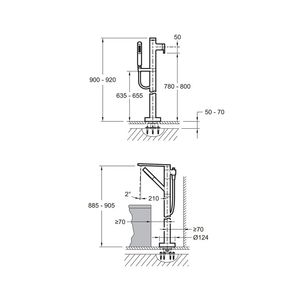 Dimensions robinet baignoire ilot Jacob Delafon Composed