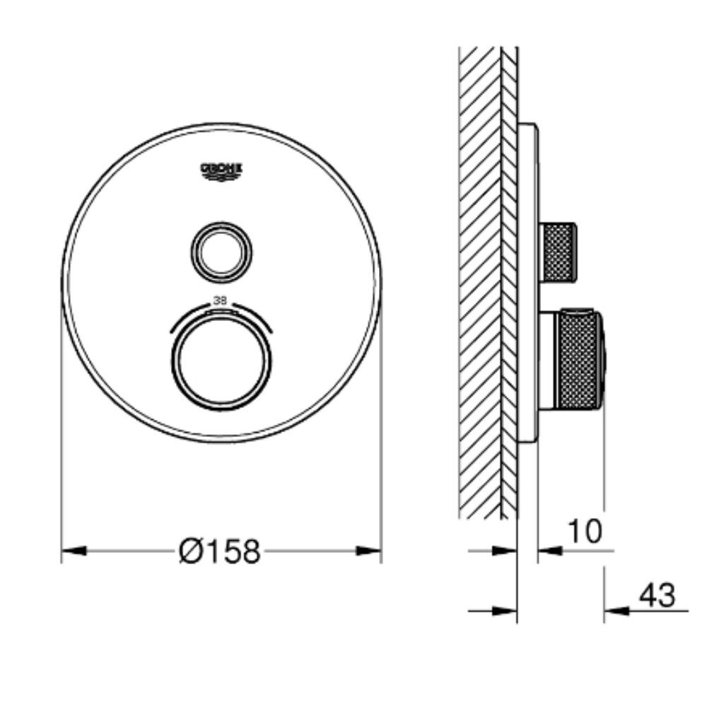 Façade robinet encastré thermostatique 1 sortie GROHE Grohtherm SmartControl | Batinea