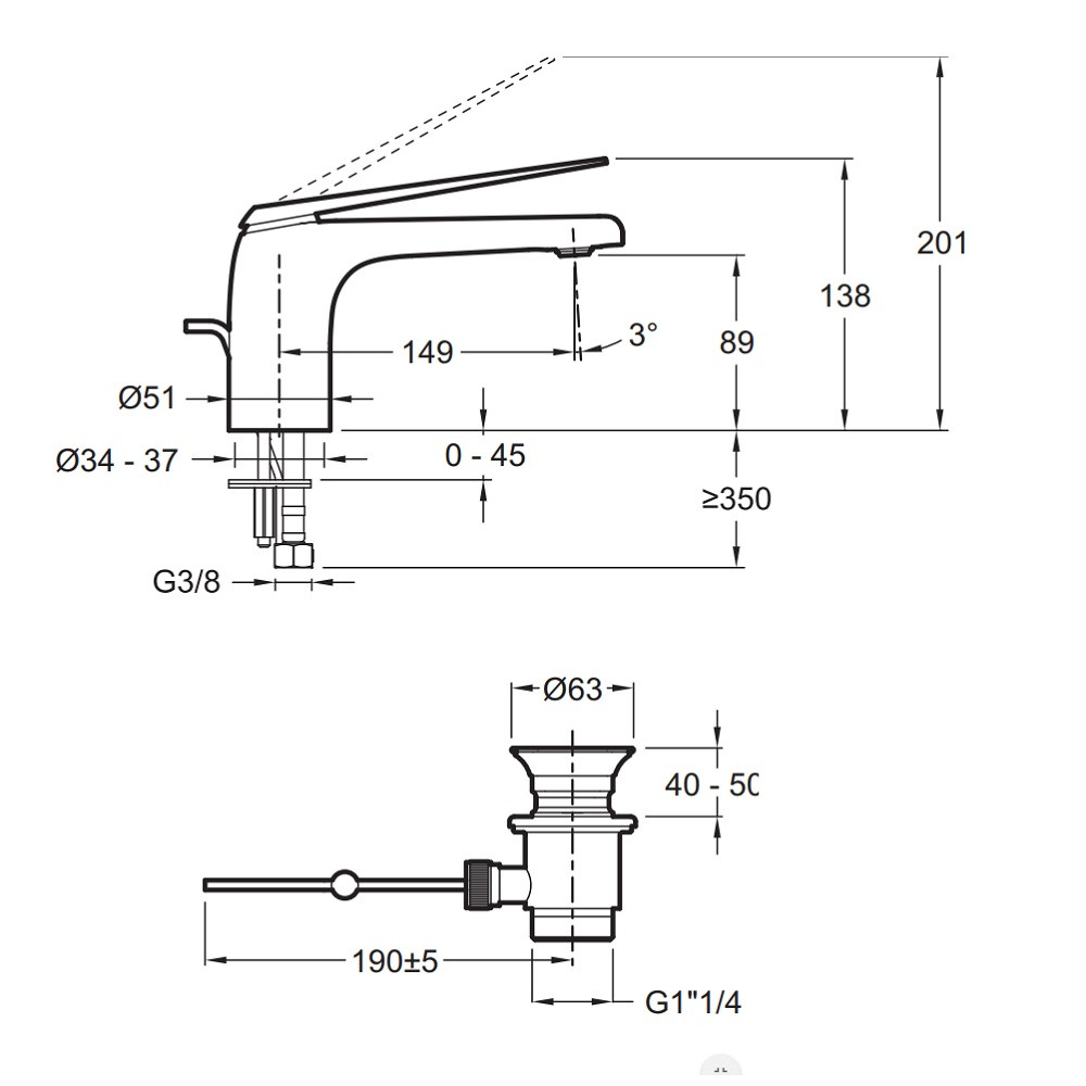Dimensions robinet lavabo Jacob Delafon Avid