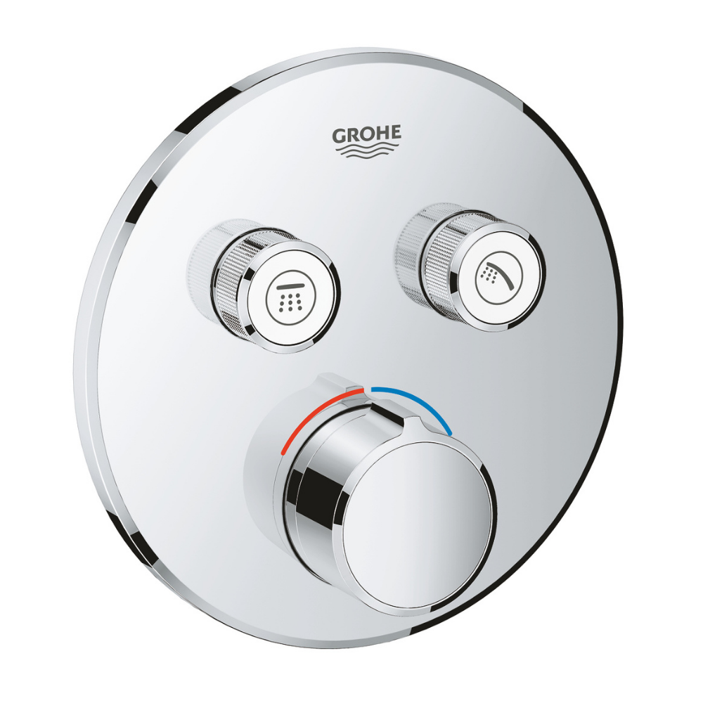 Façade mitigeur thermostatique encastrable Grohe Grohtherm SmartControl, rond 2 sorties + corps d'encastrement universel Grohe R