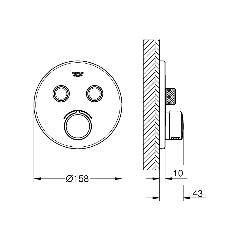 Façade mitigeur thermostatique encastrable Grohe Grohtherm SmartControl, rond 2 sorties + corps d'encastrement universel Grohe R