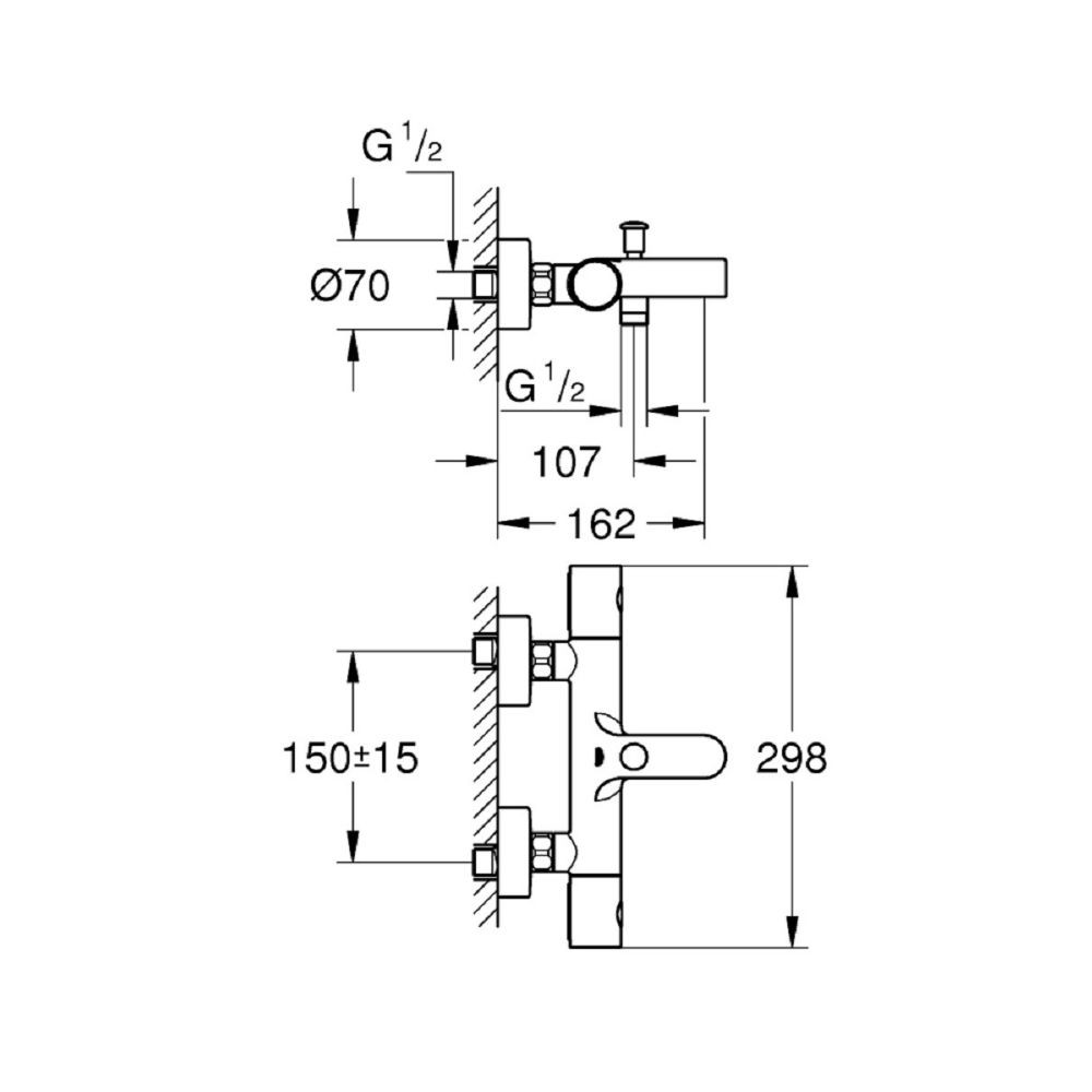 Dimensions robinet bain thermostatique Grohtherm 800 Cosmopolitan 1/2- GROHE - Batinea - OGS Distribution