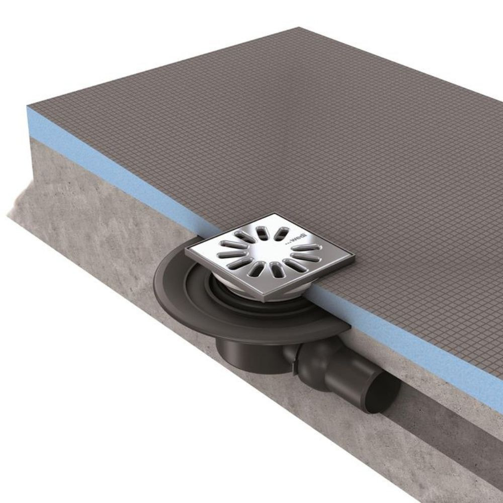 Installation écoulement horizontale Mini Max Wedi pour receveur Fundo Primo