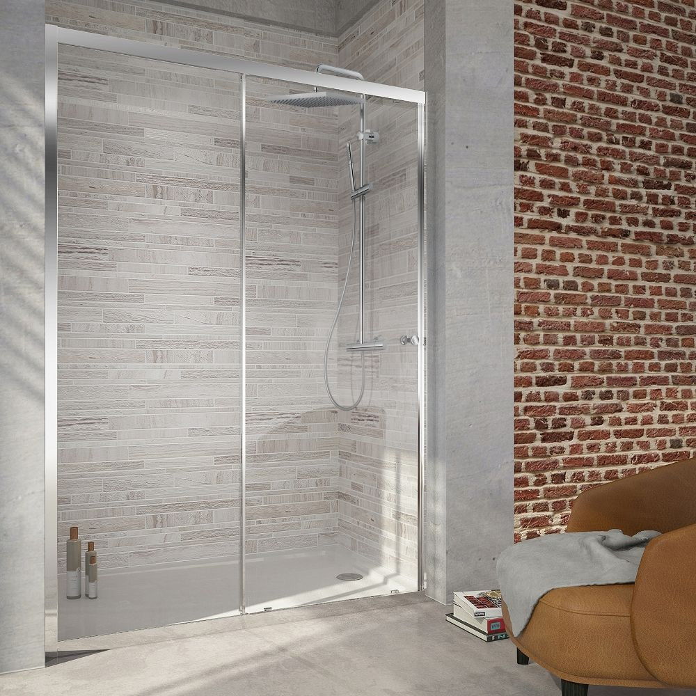 Pack douche avec receveur 120 x 90 cm, colonne douche Brigitte et paroi de douche coulissante Serenity Jacob Delafon