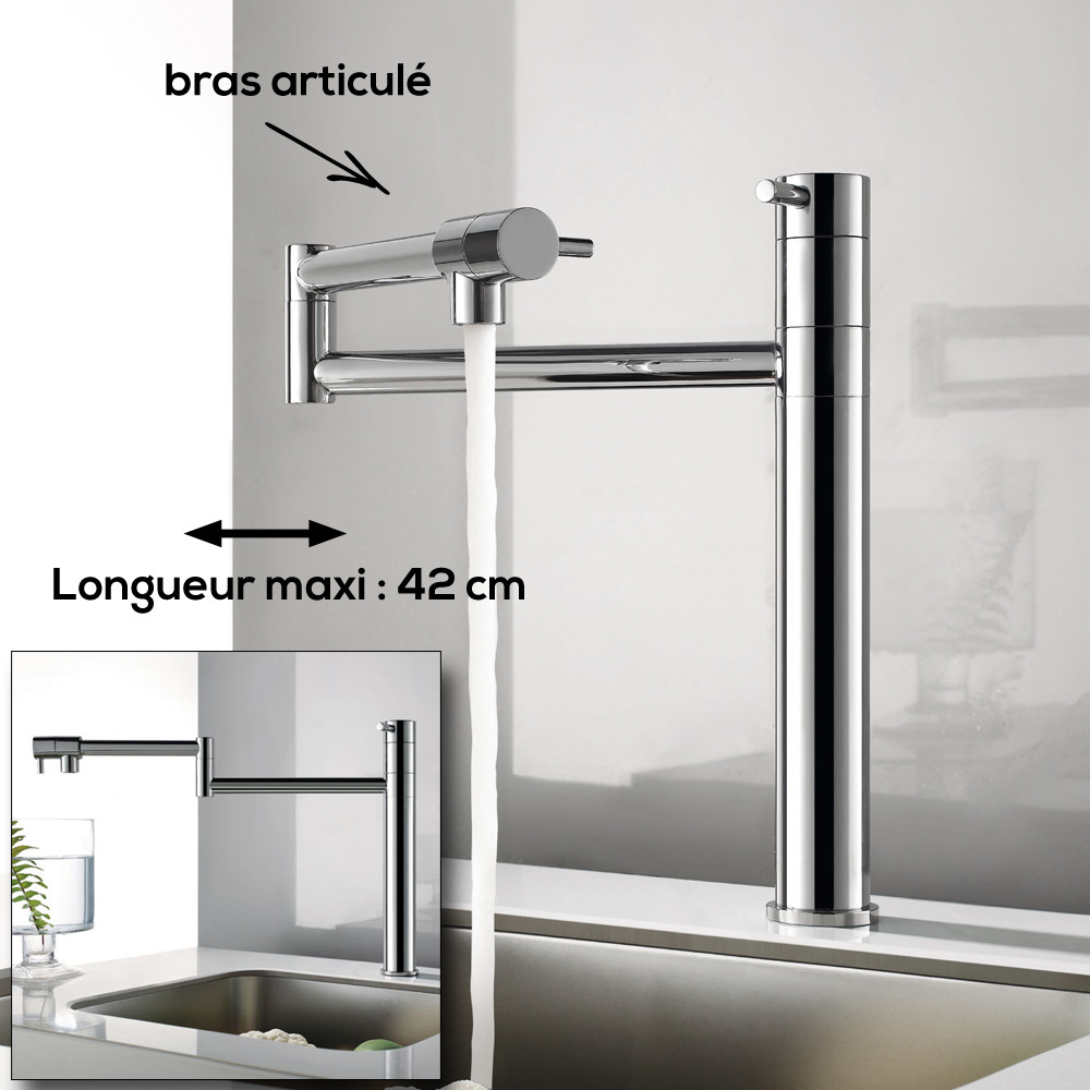 Robinet cuisine PAINI Mitigeur cuisine Cox Rodeo articulé Bec haut chrome douchette extractible FHCR8729