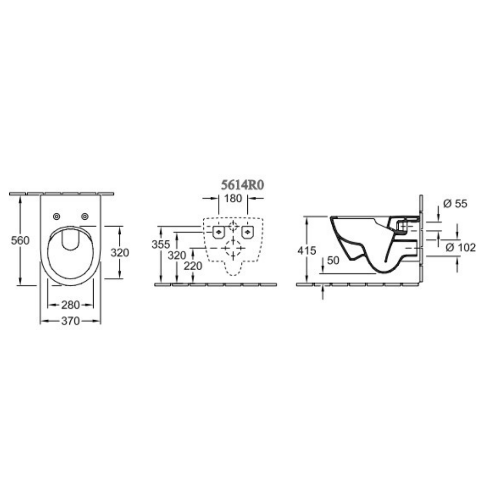 Pack wc suspendu Villeroy et Boch Subway 2.0 schéma de cote 