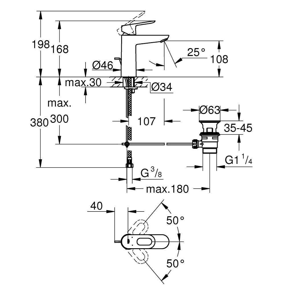Dimensions mitigeur lavabo grohe - mitigeur Grohe - Batinea - OGS Distribution
