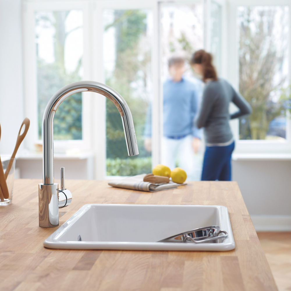 Robinet cuisine GROHE Mitigeur cuisine Concetto Bec haut chrome douchette extractible 31483002