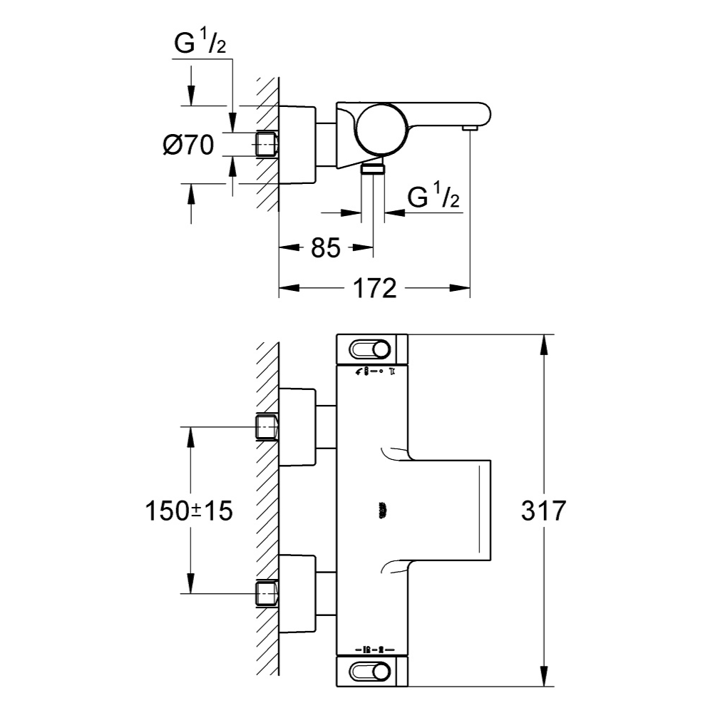 Dimensions robinet bain thermostatique Grohtherm 2000 - GROHE - Batinea - OGS Distribution 