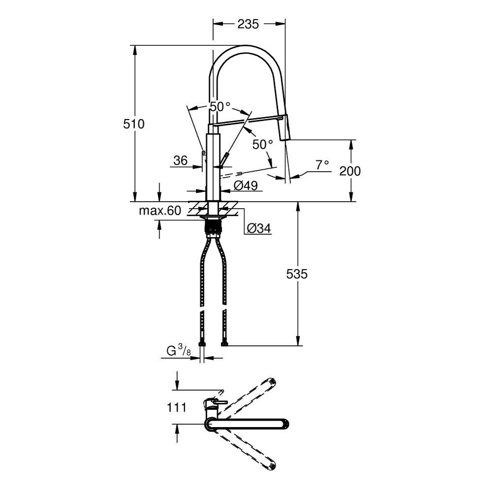 Evier Villeroy et Boch Architectura 60 100 x 51 cm Blanc + Robinet cuisine Grohe Concetto schéma de cote robinet